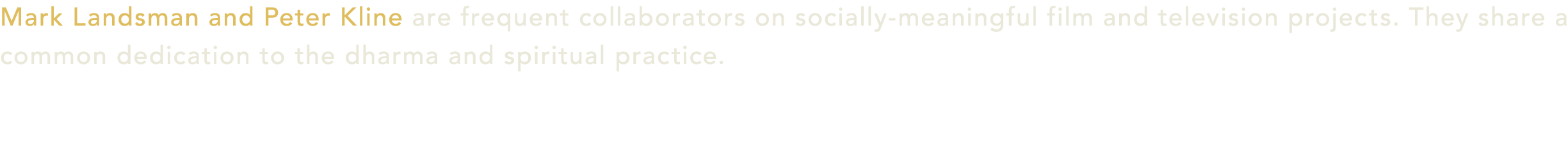 Mark Landsman and Peter Kline are frequent collaborators on socially meaningful film and television projects. They sh...